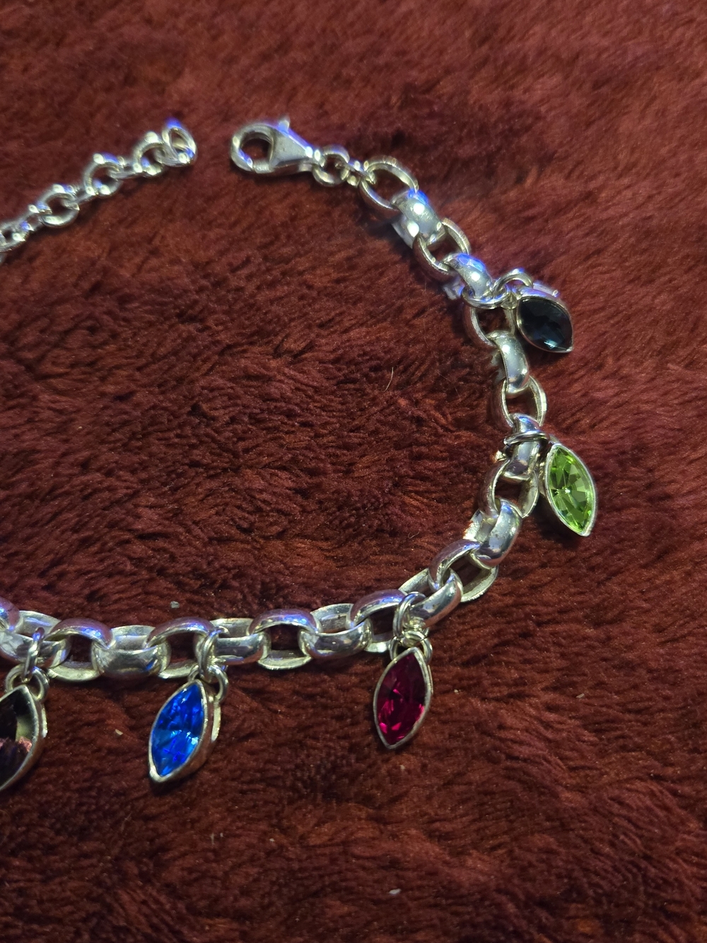 925 Silver Multi-Color Gemstone Charm Bracelet - Women Jewelry - Picture 2 of 14